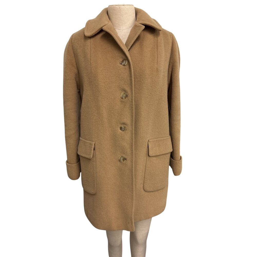 Vintage Warren Of Stafford 100% Wool Tan Coat With Button Front and Flap Pockets